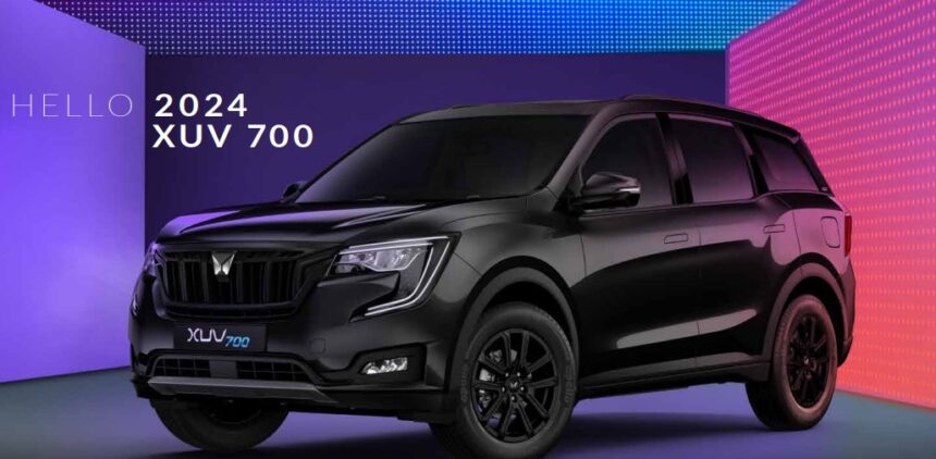 Mahindra xuv700 black car with blue and purple background